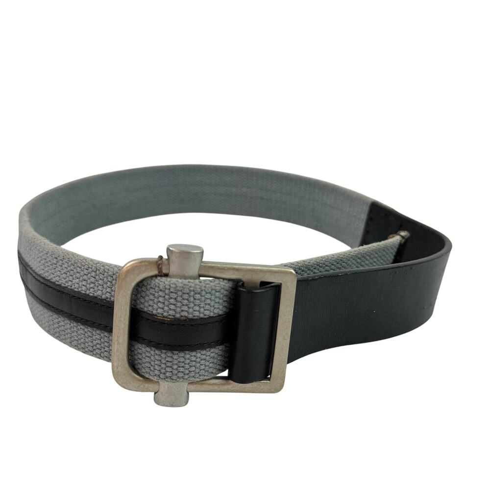 7 For All Mankind Belt Gray Black Striped Rigger Buckle Hardware Sz X-Small NWOT - Picture 1 of 6